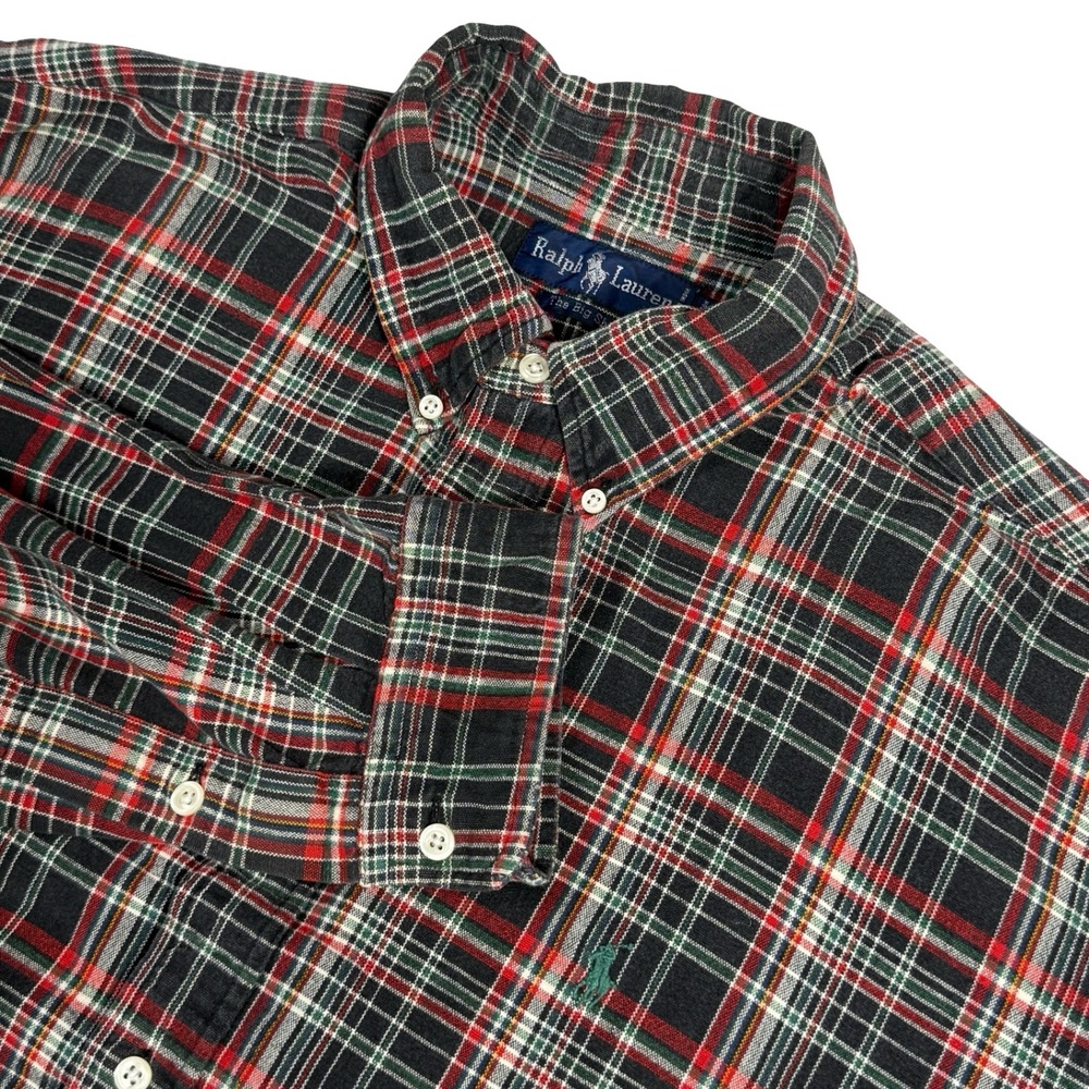 Ralph Lauren The Big Shirt Mens XL‎ Flannel Plaid Black Red Green Button Down